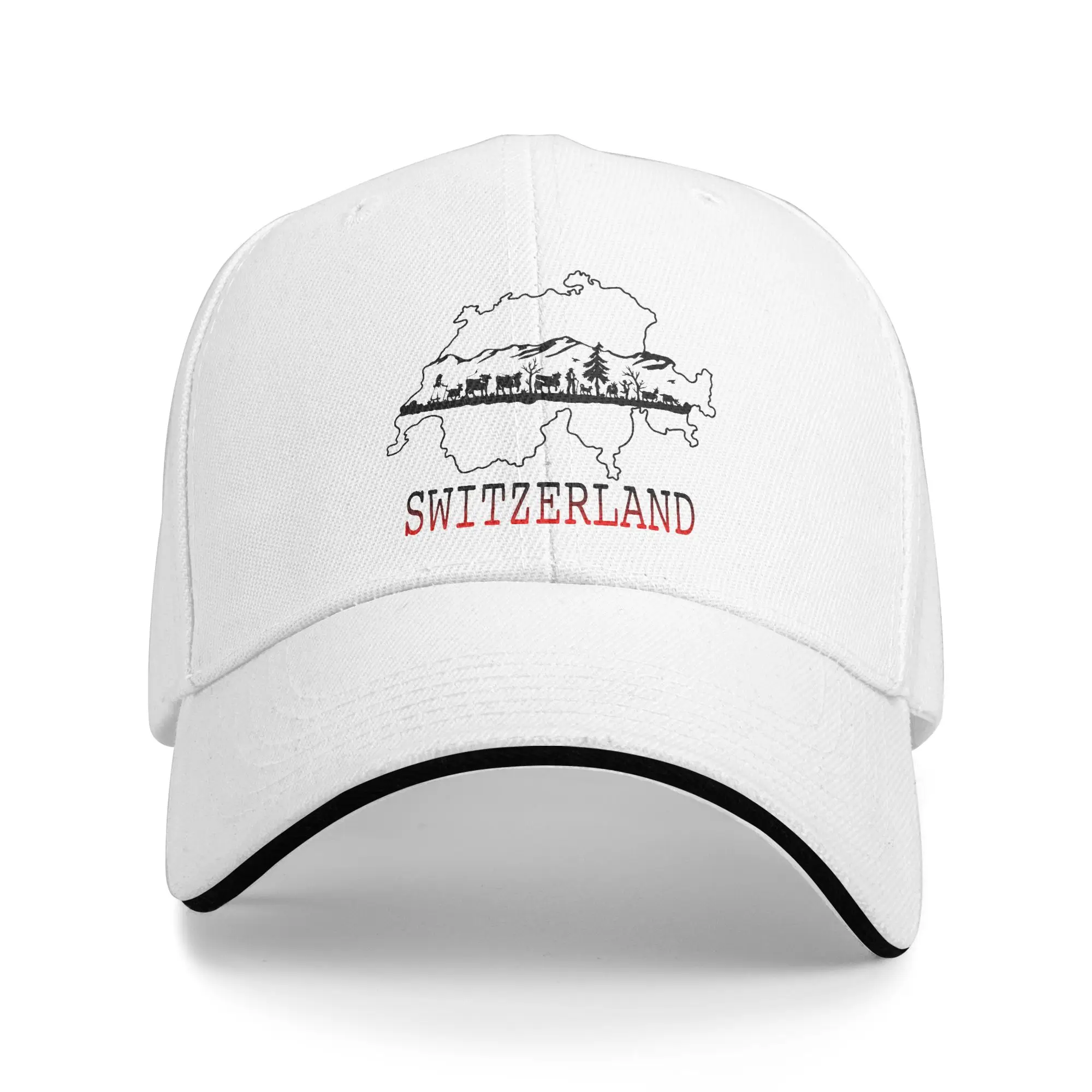 Switzerland Map And Traditional Drawing  Baseball Cap  Female Male Trucker Hat Summer Hiking Fishing Wholesale Snapback Cap