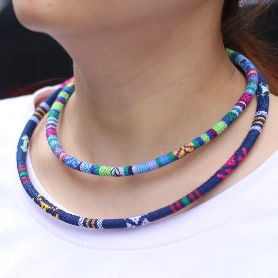 Stylish Bohemia Etnnic Fabric Necklace Bracelet Men Women Magnetic Clasp 20 Inches Short Collar Jewelry Couple Holiday Joias