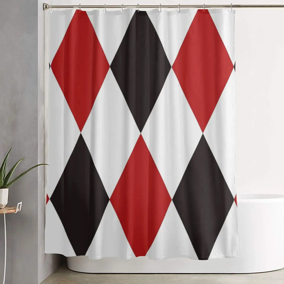 

Водонепроницаемая полиэстеровая занавеска для ванной с рисунком игральных карт Harlequin Plaid и бриллиантов, с крючками