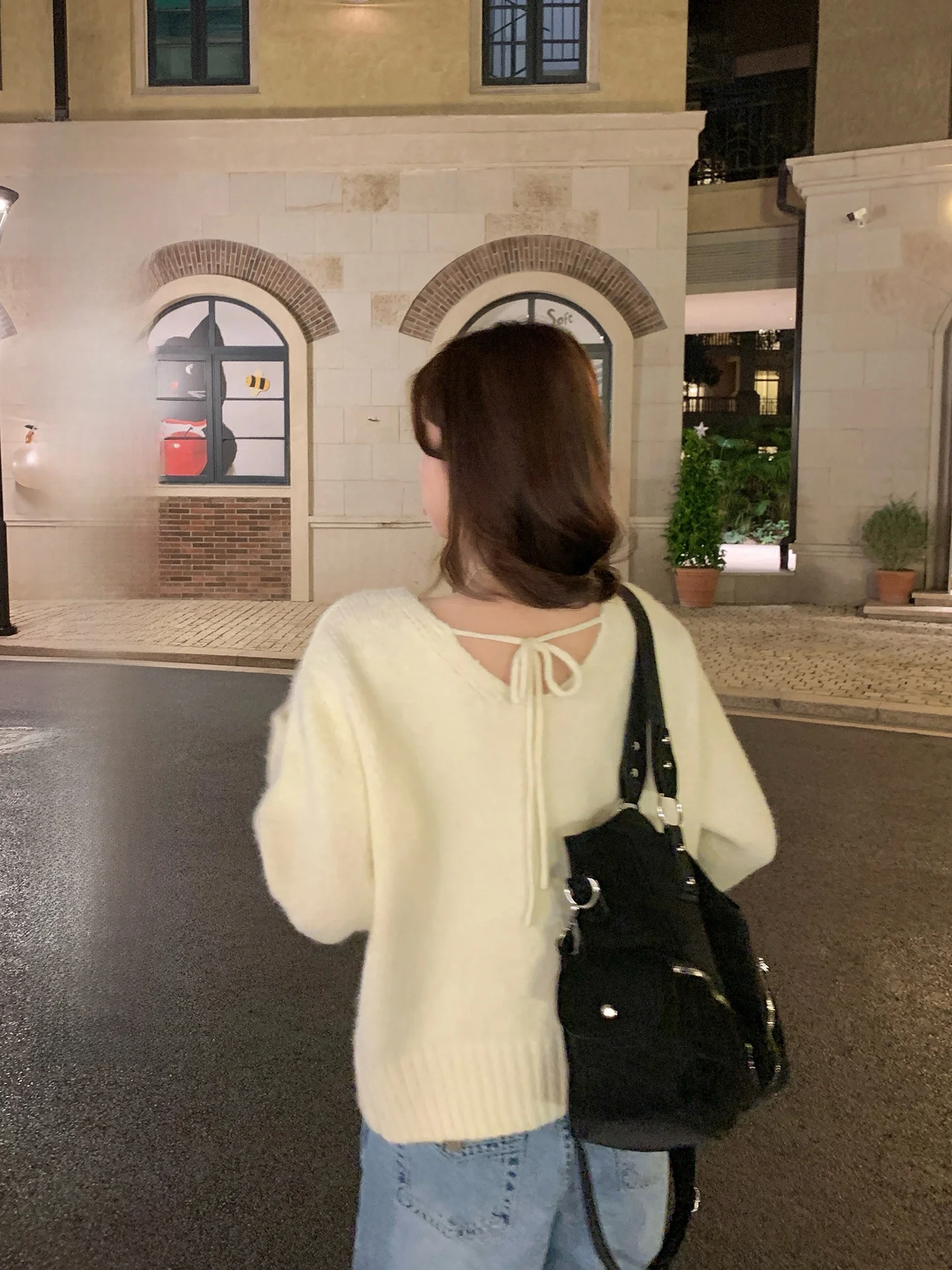 

Ladies' Loose Fit V-Ne Knitwear Korean Sle Casual Comfortable Long Sve Sweater Soft Polyester Fiber Winter Season