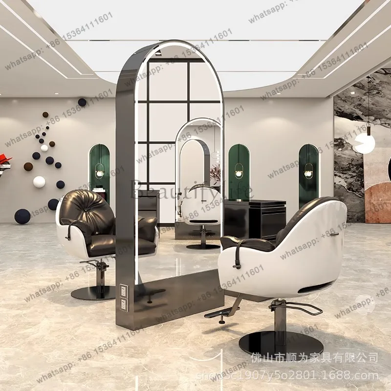 Factory Direct Sales Stainless Steel Barbershop Mirror Stand, Single and Double-Sided Floor Dressing Mirror