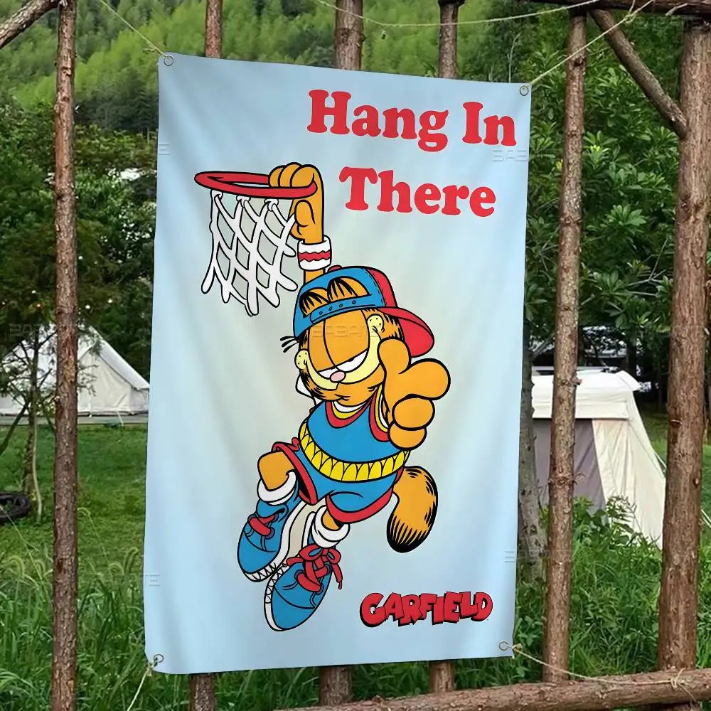 Anime G-Garfields Cat High End Quality Banner Printing Artistic Atmosphere Style Camping Flag