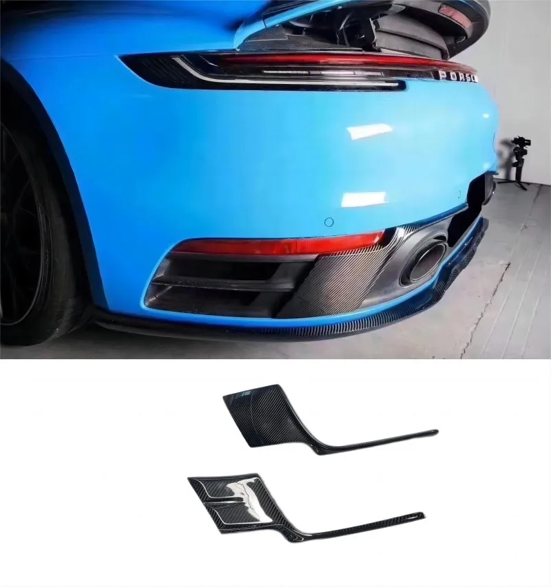 

For Porsche Carrera 911 992 2019+ Carbon Fiber Rear Bumper Side Spoiler Cover Car Boot Exhaust Guard Plate Splitter Lid Body Kit