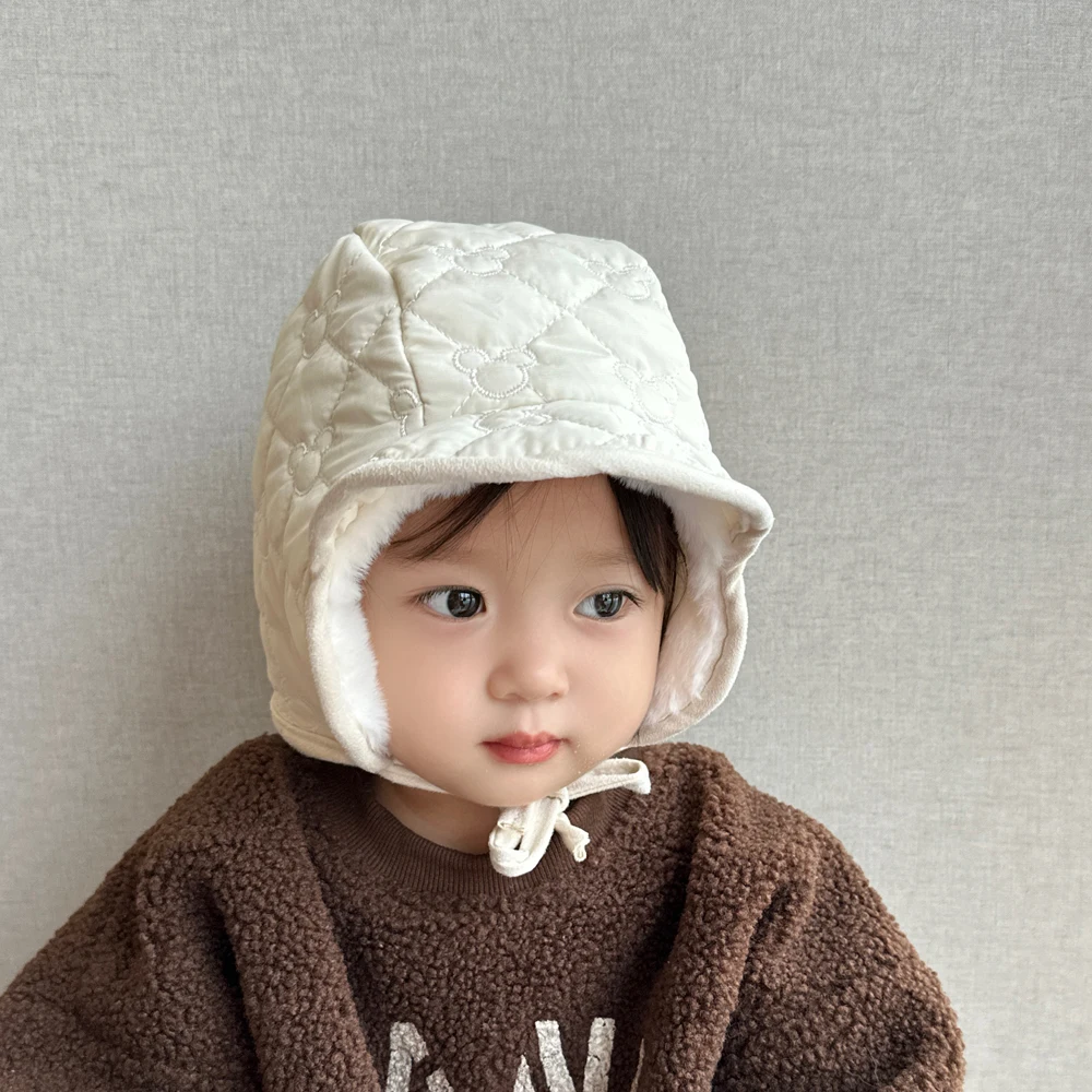 

2024 Solid Color Infant Cap Winter Baby Hat with Earflap Soft Brim Kids Beanies Toddler Hats Infant Accessories 1-3 Years