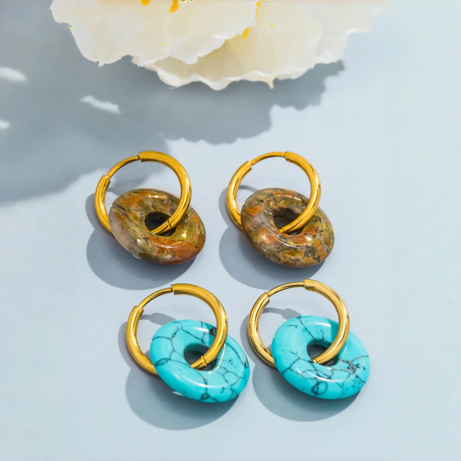 UHBINYCA Natural Agate Stone Charms Hoop Earrings for Women Girls, Stainless Steel Waterproof High-quality Daily Jewelry