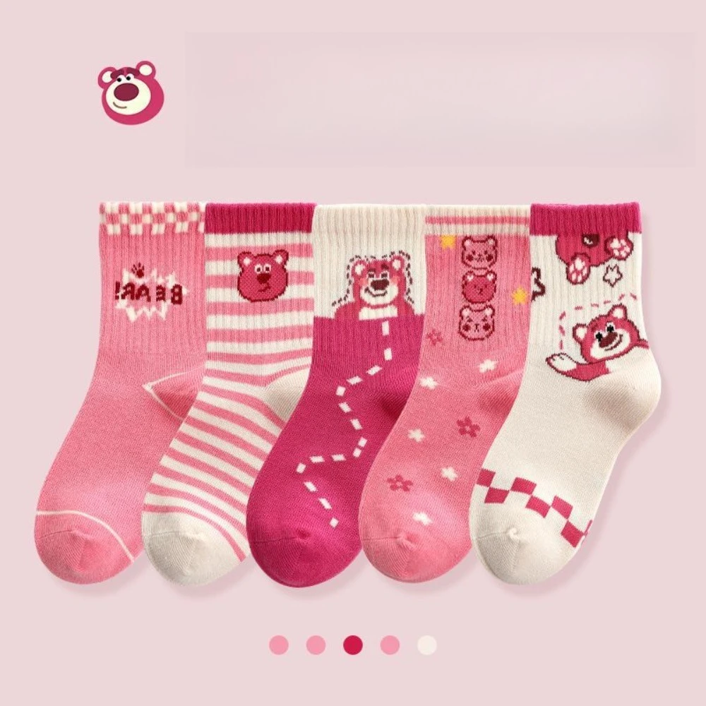 

Strawberry Bear Spring and Autumn Socks Hot Sale Creative Cartoon Printed Socks Pink Cute Simple and Comfortable Cotton Socks