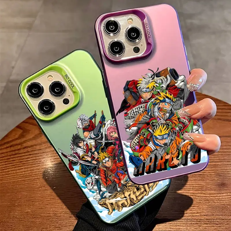 Naruto Cool Anime Cartoon For Apple iPhone 15 14 13 12 11 Plus Pro XR XS X Max Colorful Silver Phone Case