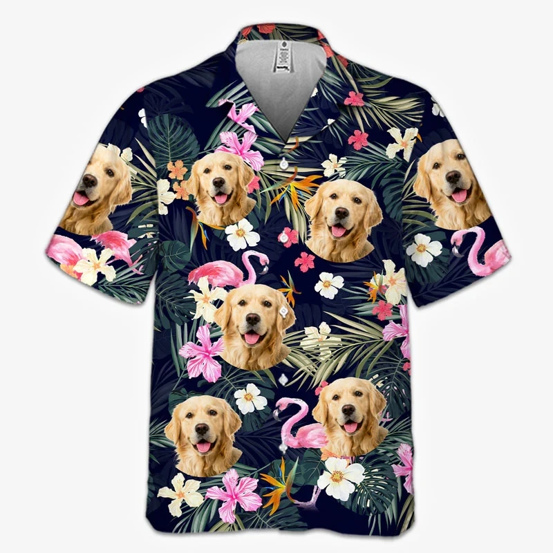 Camicia Aloha hawaiana con faccia di cane personalizzata stampa completa camicie da spiaggia con grafica personalizzata per animali domestici per uomo donna regalo per proprietari di animali domestici