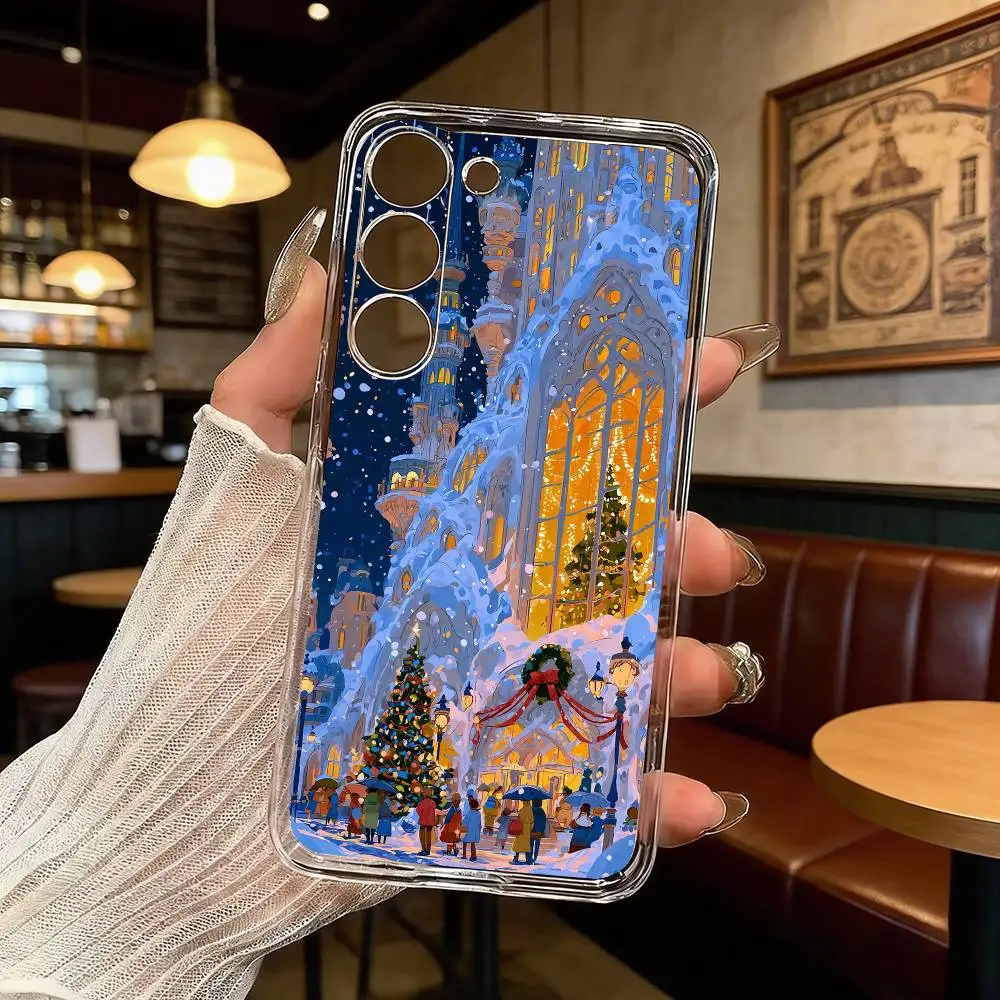 winter night snow street Phone Case For Samsung Galaxy A71,A70,A52,A51,A40,A30 Transparent Cover
