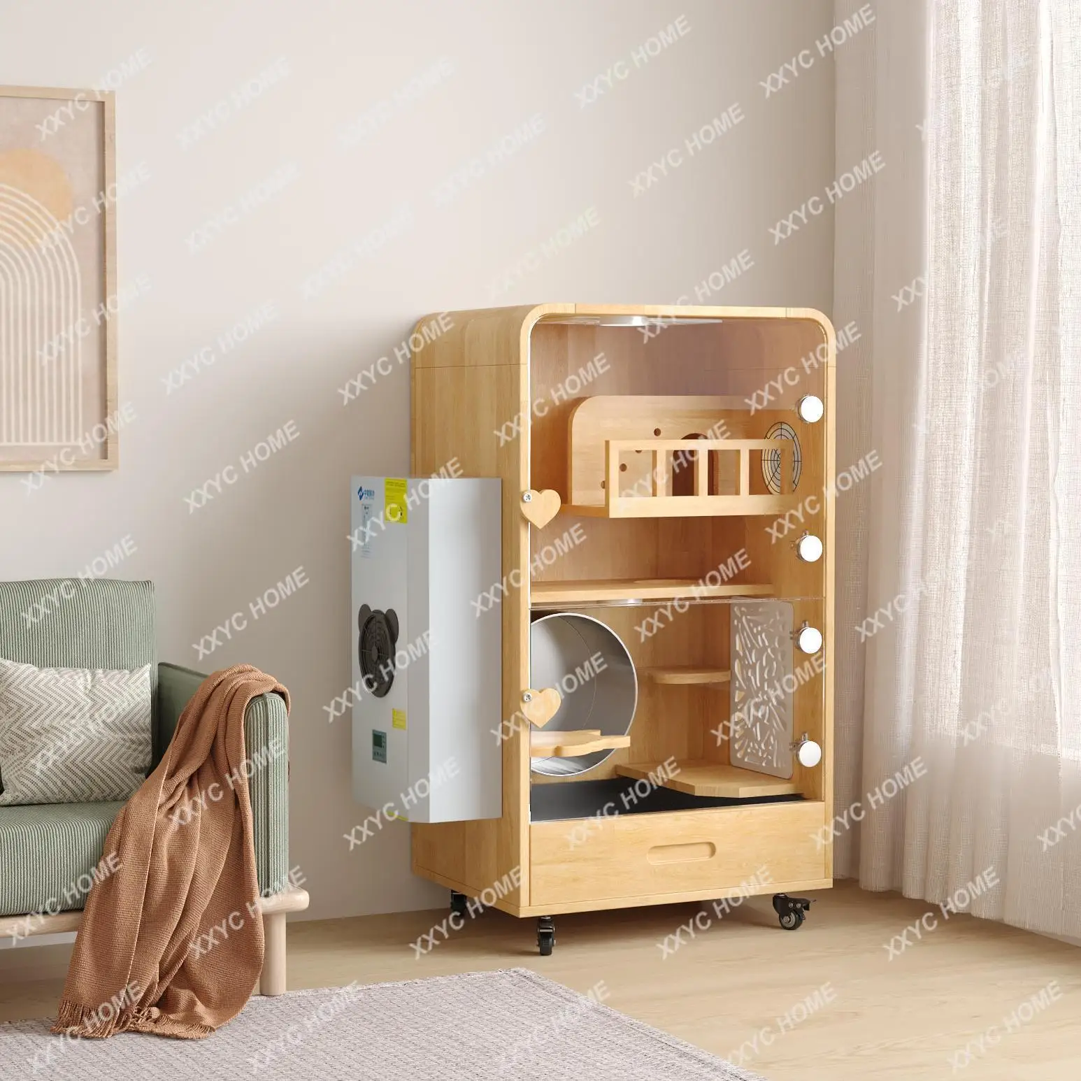 

Totoro cabinet cage special solid wood villa pet air conditioner cooling cage is customized