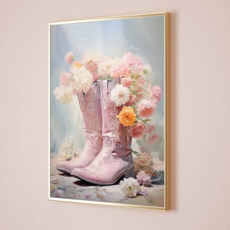 Cowgirl Watercolor Blush Boho Poster Preppy Pink Western Country Farmhouse Rodeo Girly Canvas Painting Wall Art Room Home Decor