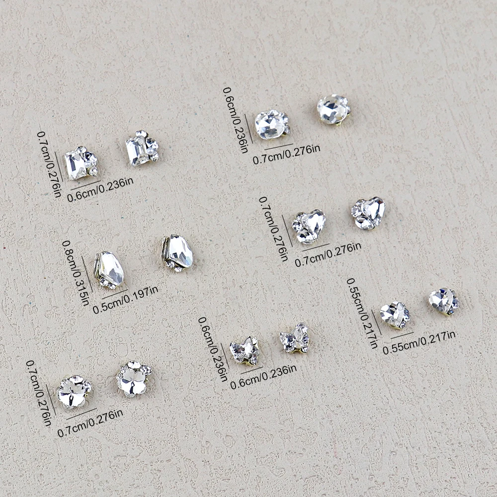 20 pcs Clear Nail Rhinestones Glass Crystal Sparkling Heart Flower 3D Nail Art Charms Set Manicure Nail Decorations Accessories