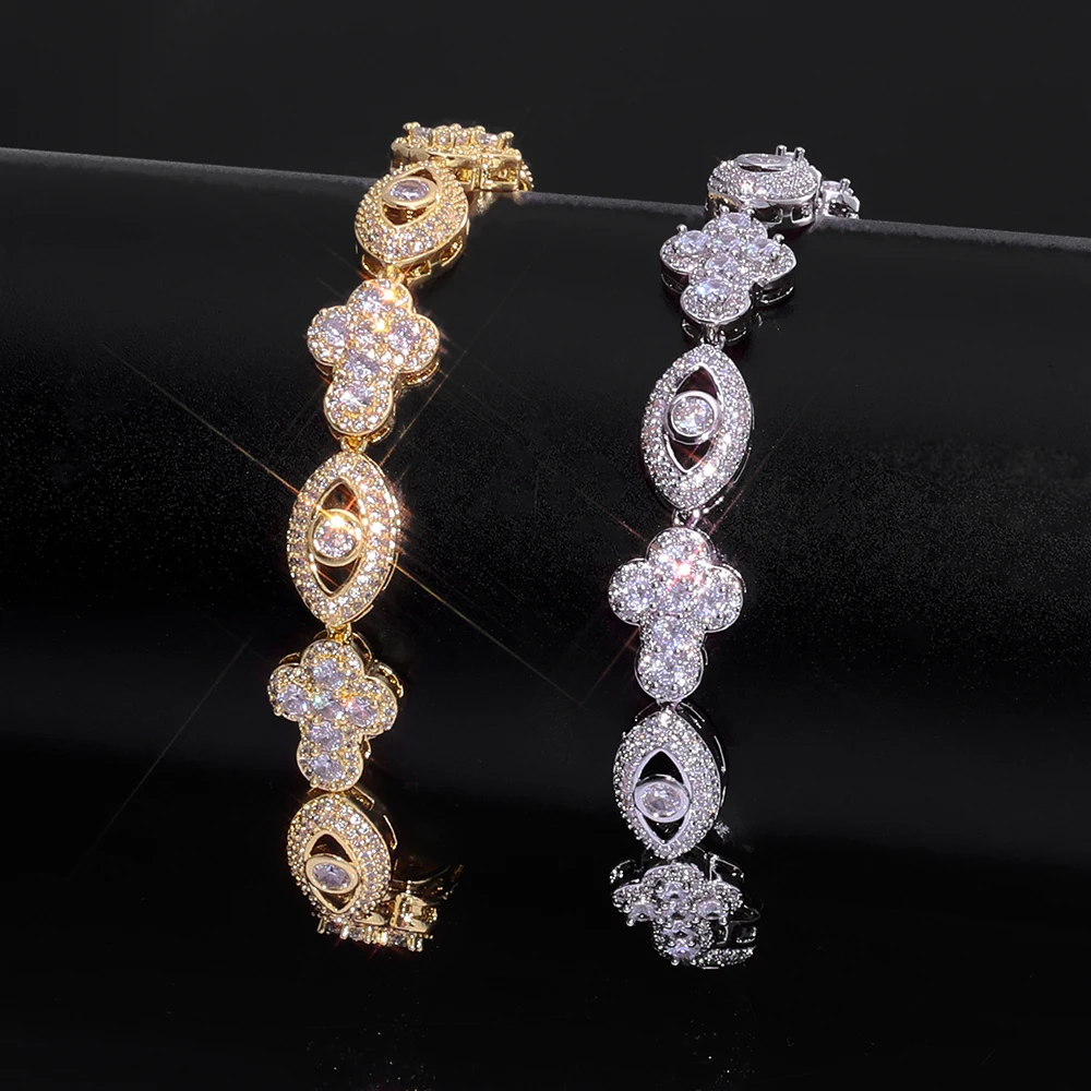 

ESKEEM Eye Cross Chain Brass Bracelet 18K Gold Silver Plated Cubic Zircon Hip Hop Jewelry New Design Gift for Men Women