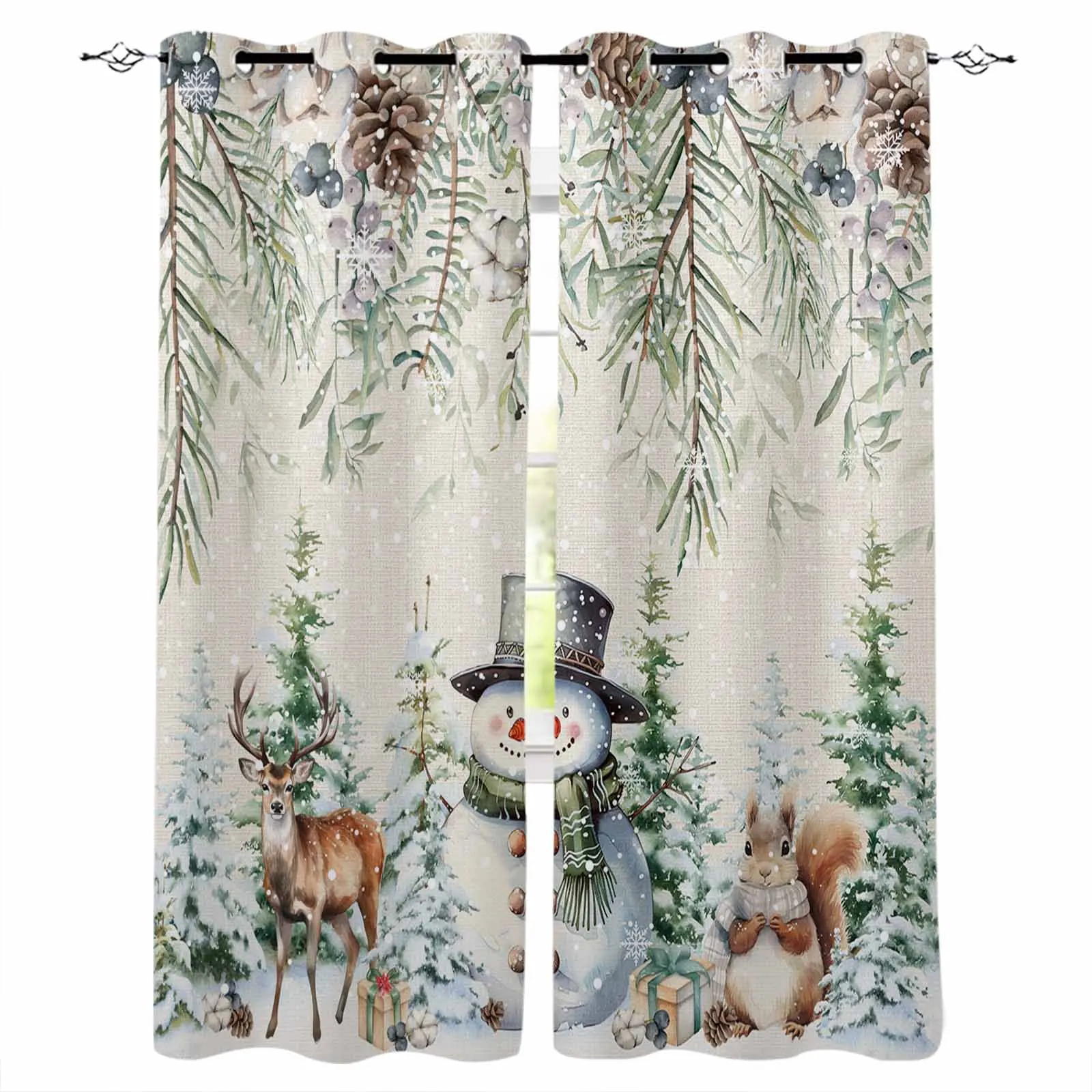 Berry Pine Tree Christmas Tree Squirrel Curtains Large Window Window Curtains Curtain Lights Bathroom Bedroom Kitchen Decor