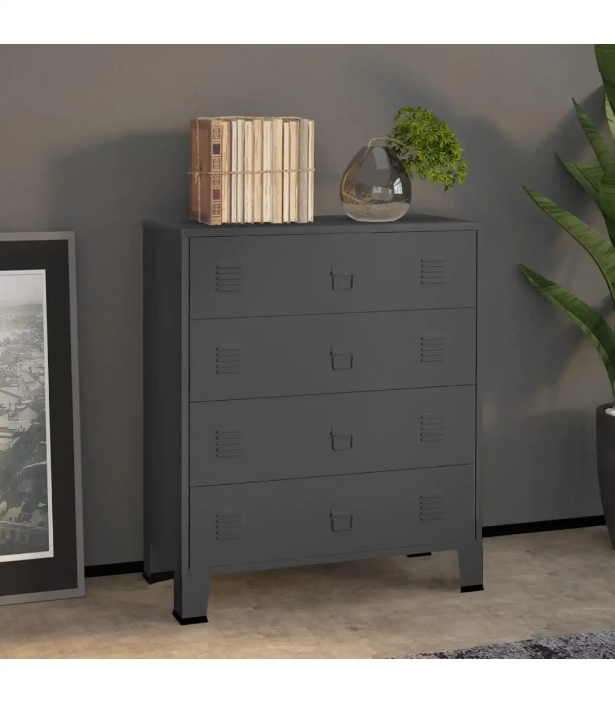 Anthracite gray metal industrial drawers 78x40x93 cm