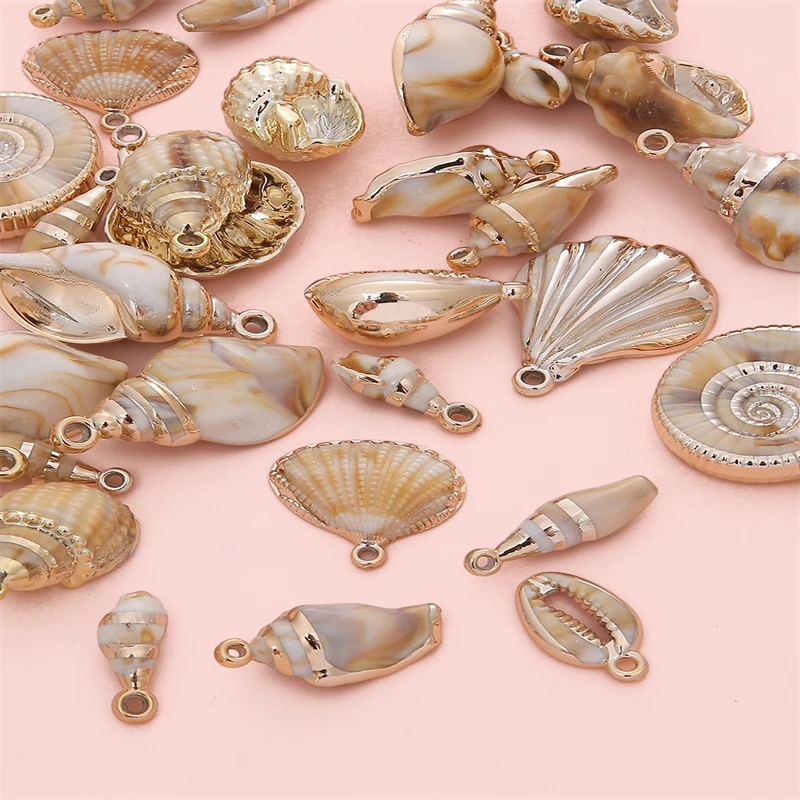 1pc Conch Charms Plated Spiral Shell Acrylic Beads Plastic Pendant for Jewelry Making Handmade Necklace Charm DIY Accessories