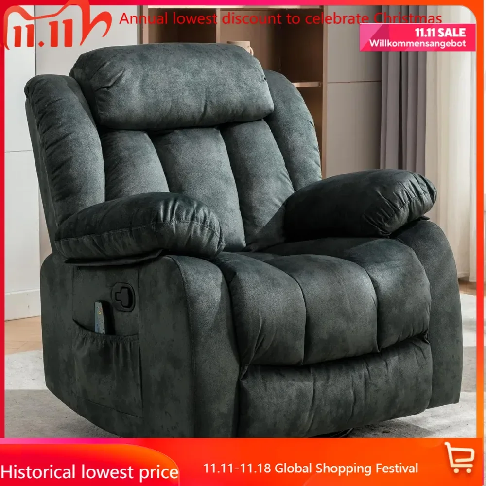 Massage Swivel Rocker Recliner with Heat and Vibration, Manual Rocking Recliner Chair with Vibrating Massage, Comfy Padded