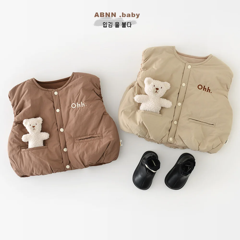 2025 شتاء جديد طفل بلا أكمام سترة دافئة الرضع الفتيات سترة صوف سترة زائد المخملية سميكة طفل الفتيان القطن وسادة مبطنة