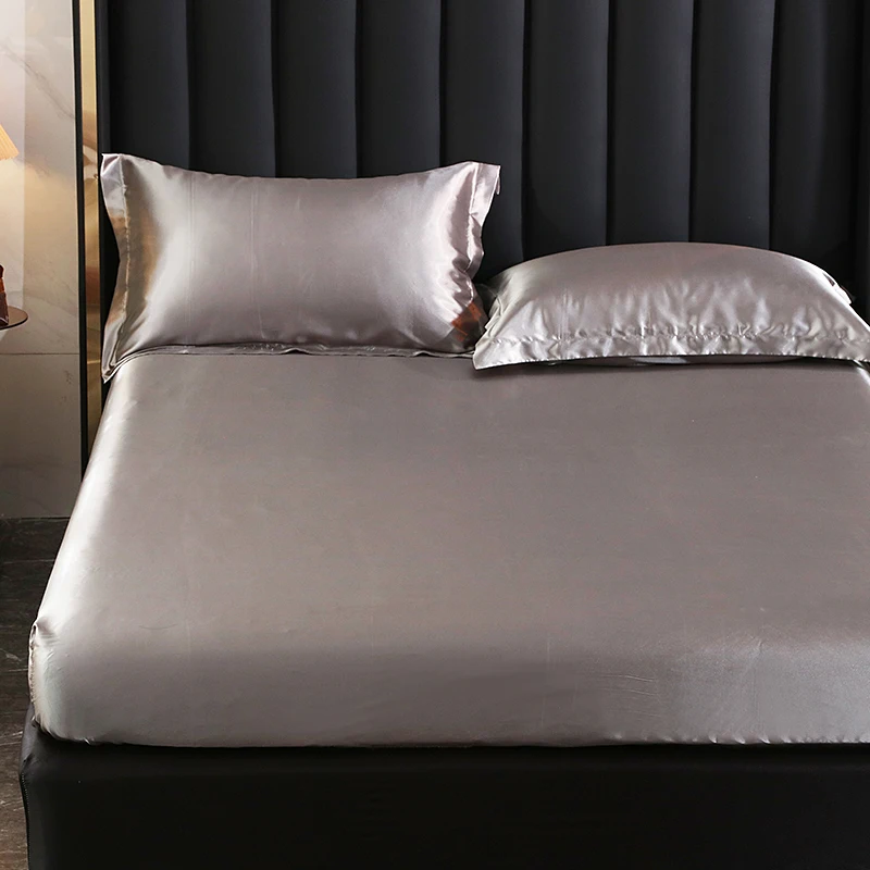 Mulberry Silk Bed Sheet Set with Fitted Sheet Flat Sheets Pillowcase Luxury Solid Color Bedding Sets Wrinkle-Free Antiallergic