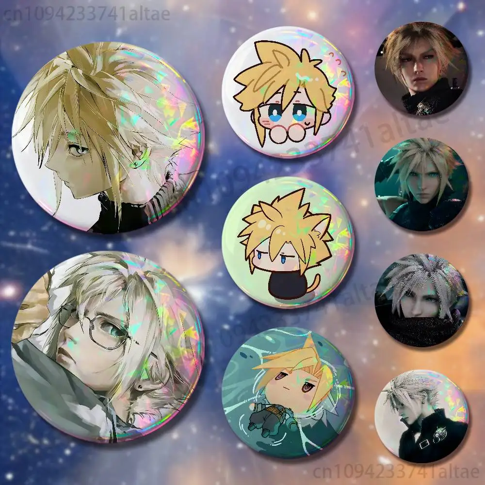 F-Final F-Fantasy Cloud Strife F-FF7 Badges 75mm 58mm 44mm 32mm 25mm Brooch Backpack Hat Enamel Pins Accessories Toys Gifts