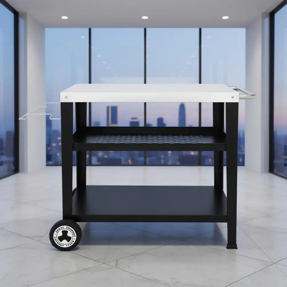 طاولة طعام دوارة مع حامل أكياس القمامة - عربة إعداد الطعام في المطبخ في الفناء الخارجي، 34 لتر × 20 وات من الفولاذ المقاوم للصدأ، فضي وب #1