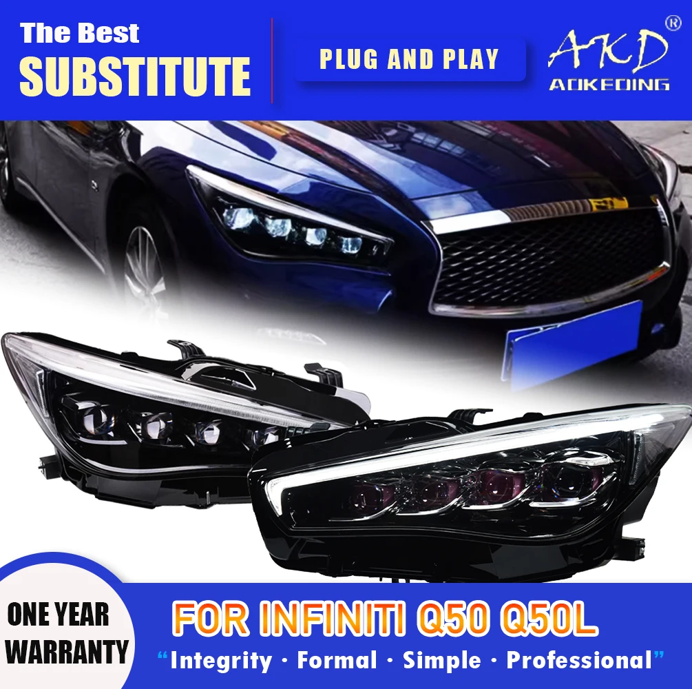 

Фара AKD для Infiniti Q50 Q50L Светодиодная фара 2015-2019 Фара Q50 DRL Указатель поворота Дальнего света Объектив проектора «Ангельский глаз»