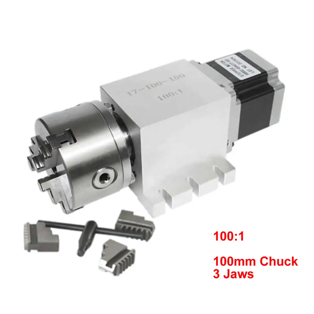 NEMA 34 Harmonic Drive Reducers CNC A Rotary Axis Chuck 100mm 3 4 Jaws Speed Reducing Ratio 100:1 for Wood CNC Router Machine