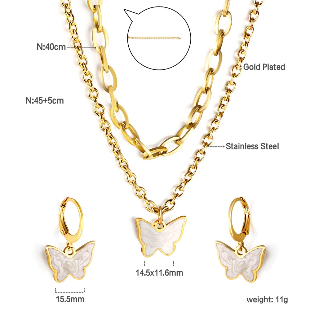 Trendy Butterfly Pendant Necklace And Earrings Jewelry Set for Women Girl 316L Stainless Steel Jewelry Accessories 2 Pieces