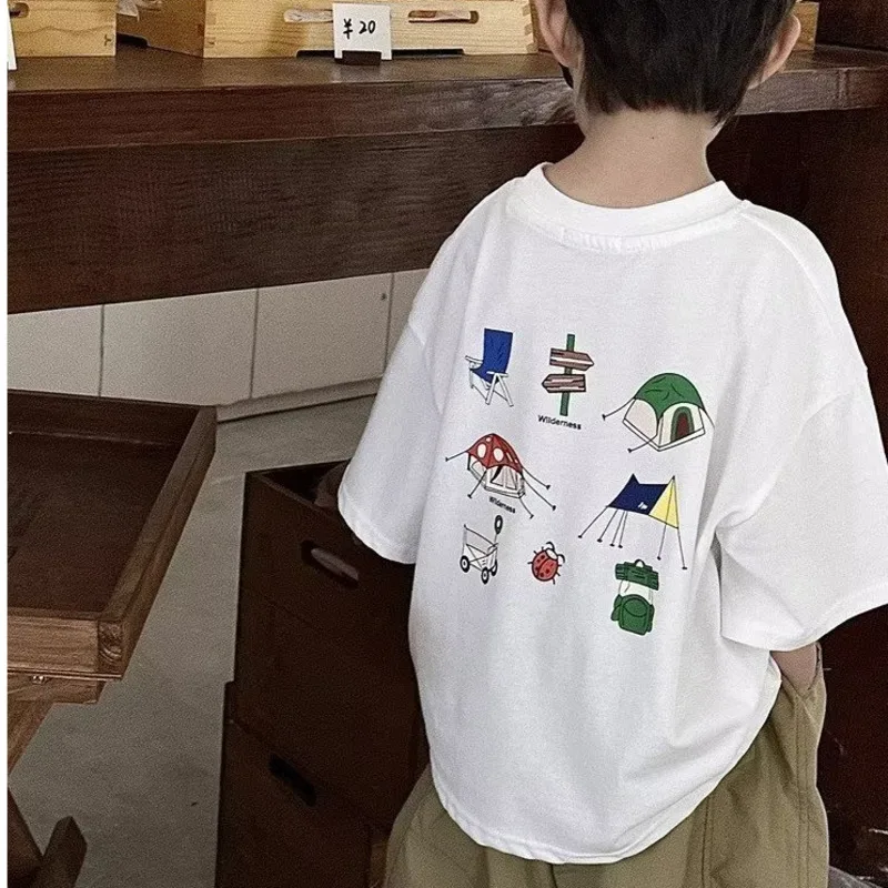 T-shirt estiva a maniche corte per ragazzi nuova maglietta girocollo per bambini piccola e media moda Casual Versatile a mezza manica per bambini