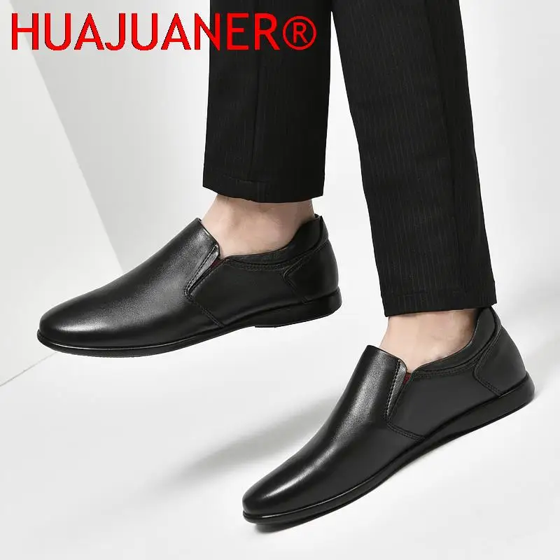 Summer Genuine Leather Men Casual Shoes Business Wedding Dress Mens Loafers Moccasins Breathable Slip on Flats Driving Shoes Men