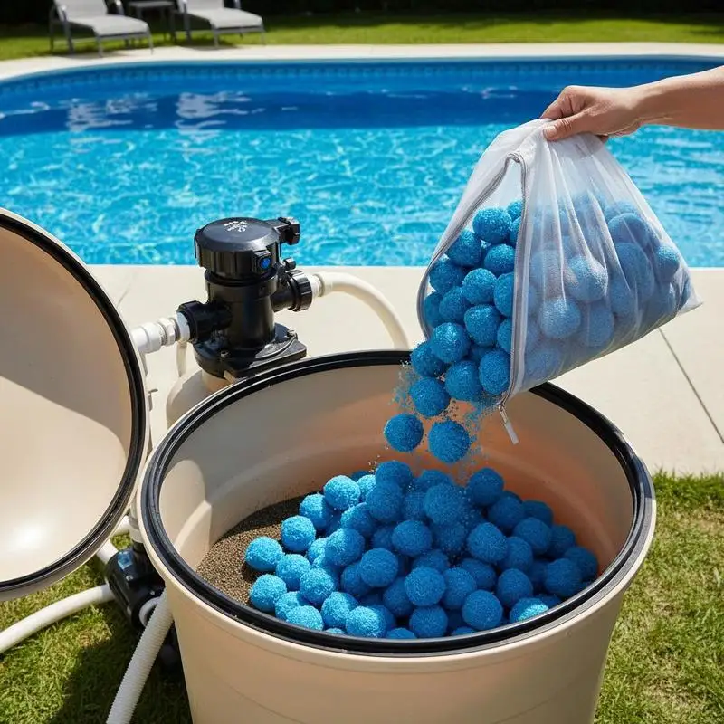 

Blue Polyester Fiber Filtration Media 3.1 lbs For Swimming Pool Aquarium Tank Above Ground Pool, Wash Bag Included Reusable