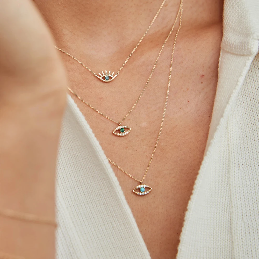 روكسي 925 فضة عين الشر نمط طقم مجوهرات الأخضر زركون سلسلة شرابة القرط قلادة عيد ميلاد مجوهرات الأزياء