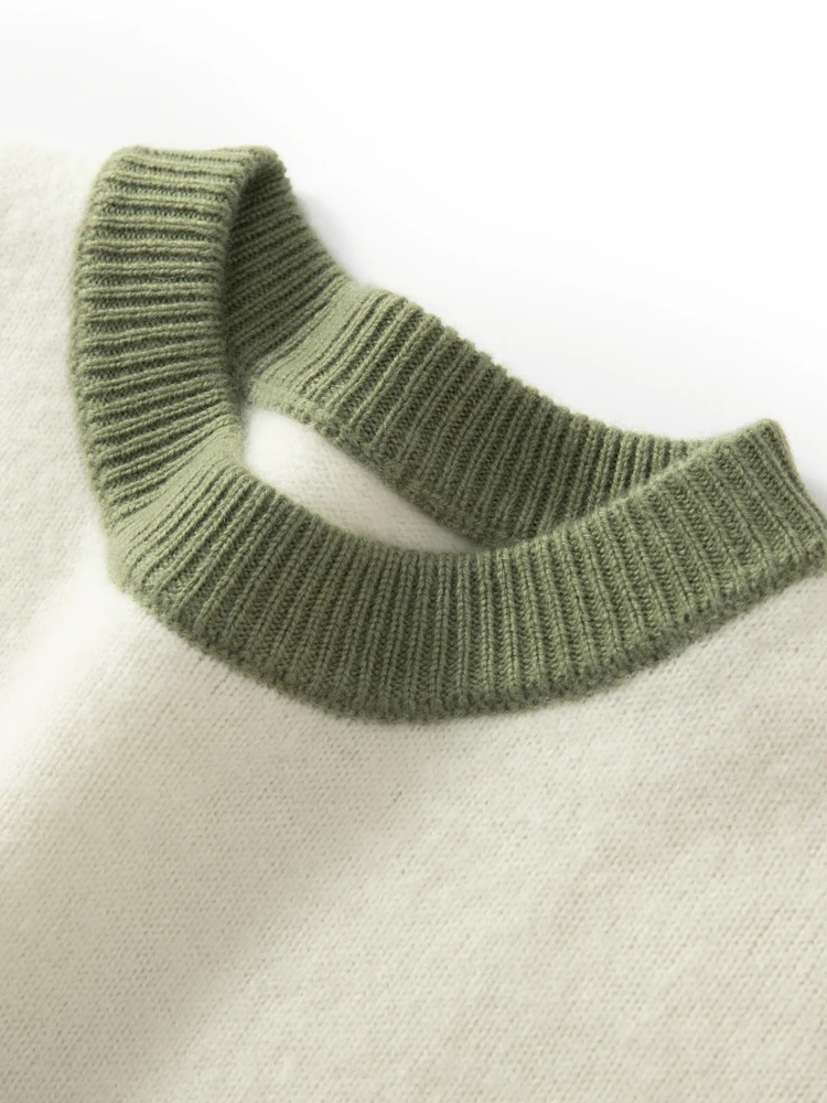 Men's 100%Merino Wool Knitwear Soft Warm New Chic Winter Autumn Casual Sweater Tow Color O-Neck Pullover Thick Couple Clothing