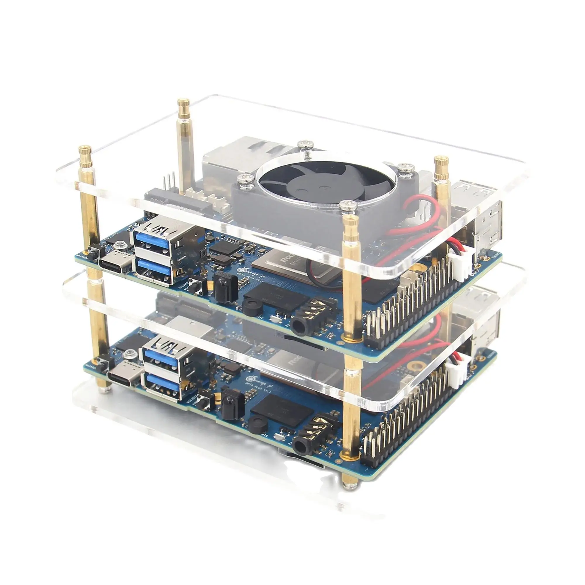 

Orange Pi 5 Plus Cluster Acrylic Case with Fan and Heatsink Kit, Stackable Enclosure for Orange Pi 5 Plus 4GB/8GB/16GB