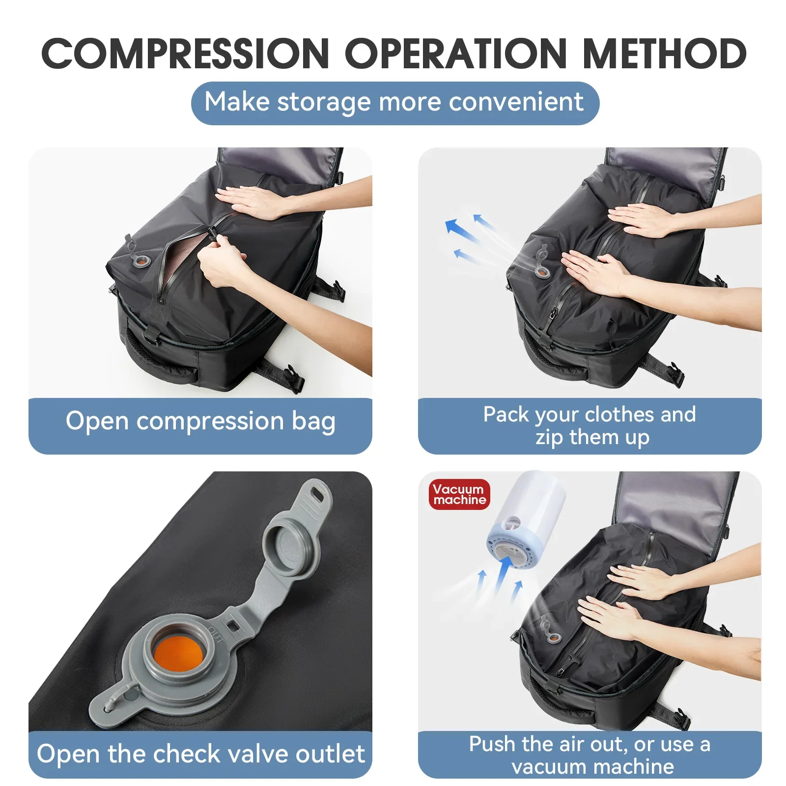 Portable Vacuum Large-Capacity Backpack Expandable Business Computer Bag Unisex Business Trip Student School Bag