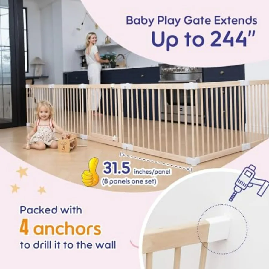 Box pieghevole in legno per bambini Grande cortile da gioco per neonati 2 in 1 Recinzione portatile per nuova mamma aiutante con cancello in legno personalizzato alto 25 Adju