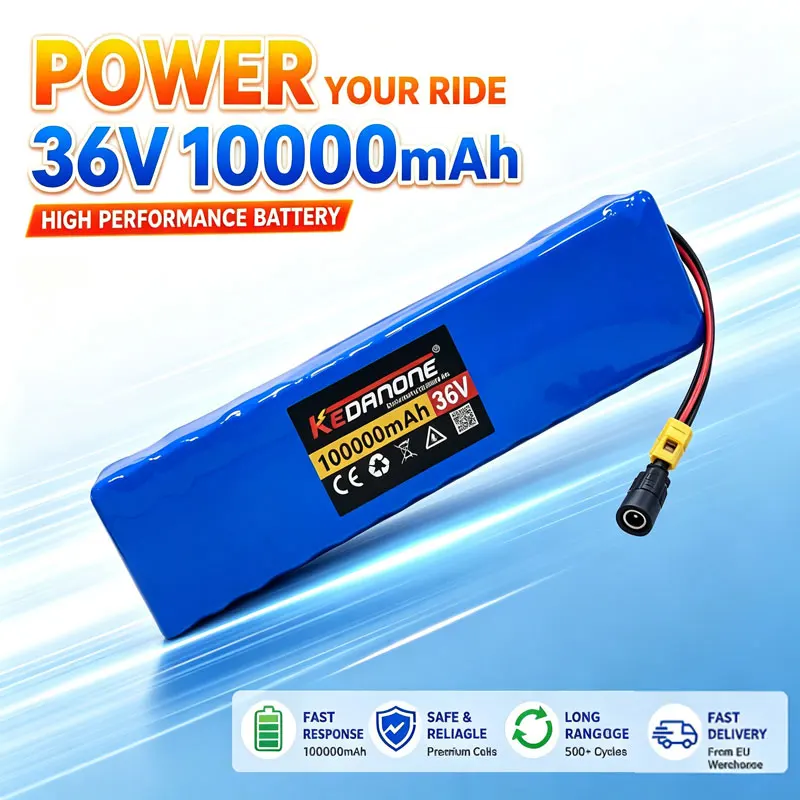 Nuovo pacco batterie agli ioni di litio 18650 di grado A 36V 100000mAh 10S3P 500W con connettore multi XT60 DC per auto, batteria di ricambio per monopattino elettrico e bici elettrica