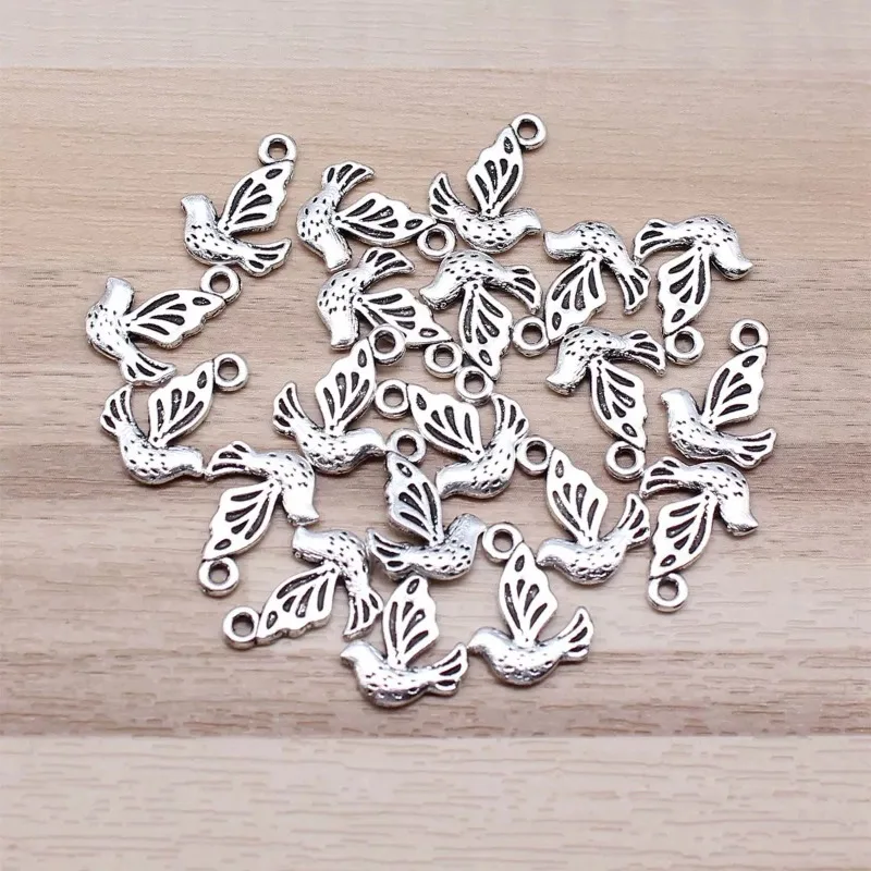 460 Stück antiksilberfarbene Vogel-Anhänger, 14 x 11 mm, DIY-Armband, Schmuckherstellung, Zubehör, Anhänger A1625, Großhandel – Detail 2