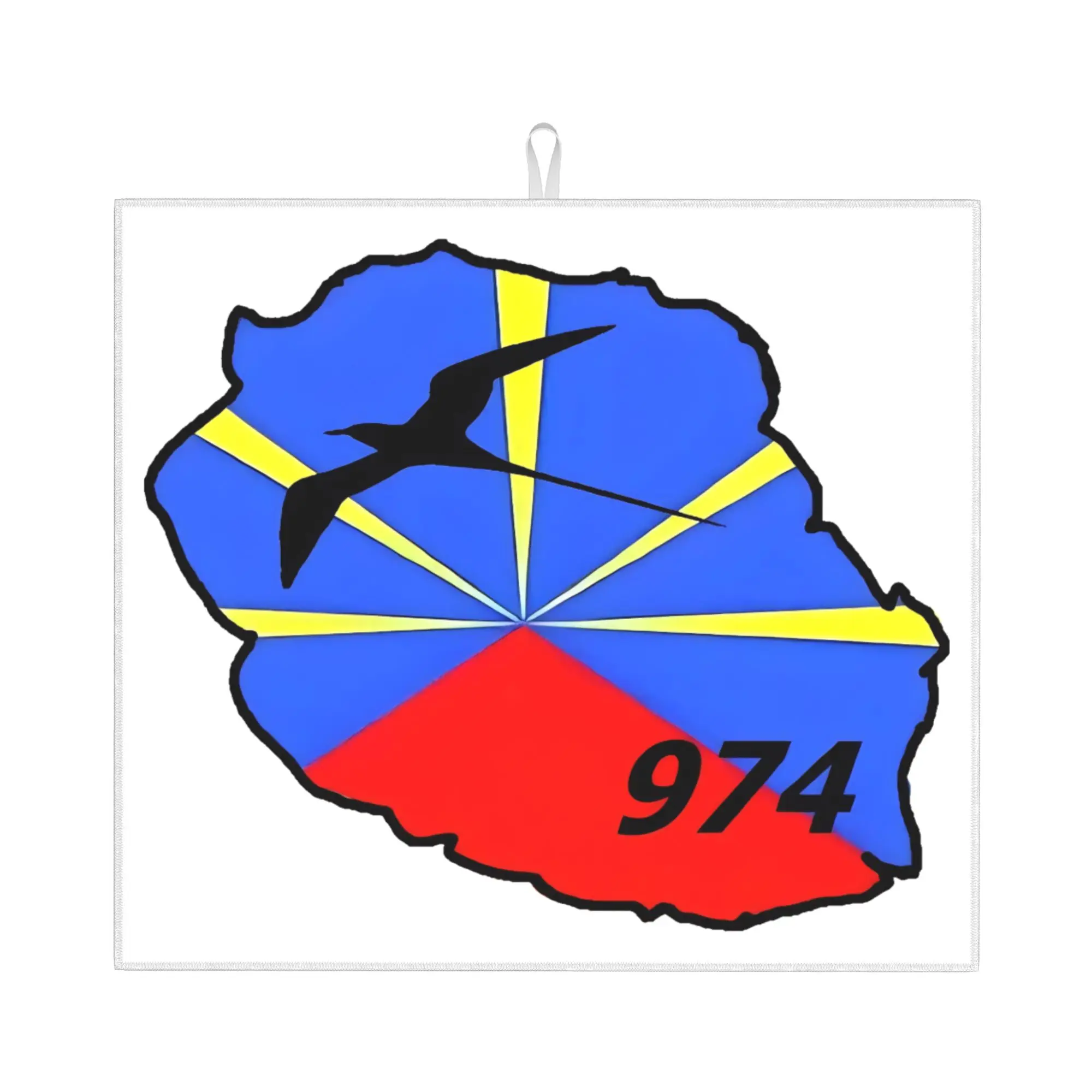 French Volcanic Reunion Island Flag 974 Non‑Slip Waterproof Absorbent Barware Tableware Oil Proof Reusable Mat For Kitchen