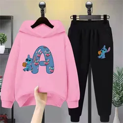 Lilo And Stitch felpa con cappuccio Set compleanno lettere fortunate abbigliamento per bambini ragazze e ragazzi felpa con cappuccio modello Harajuku bambino Casual