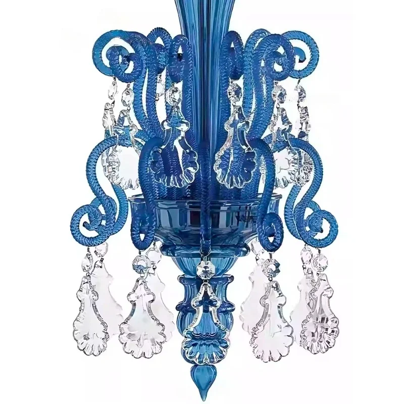 

French living room crystal chandelier duplex villa sky jump staircase light