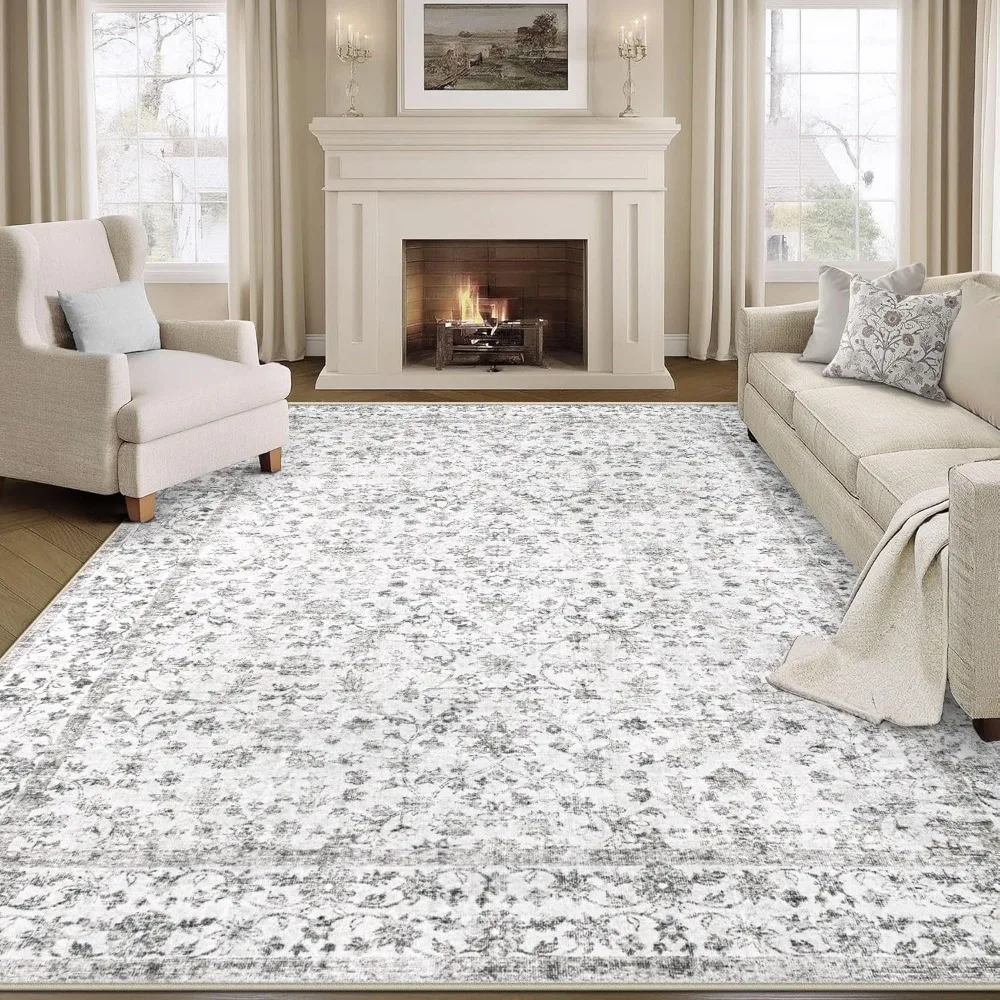 

Area Rugs 8x10 Living Room Rug, Washable Vintage Boho Floral Rugs Non Slip Soft Low Pile Distressed Rug Stain Resistant Indoor C