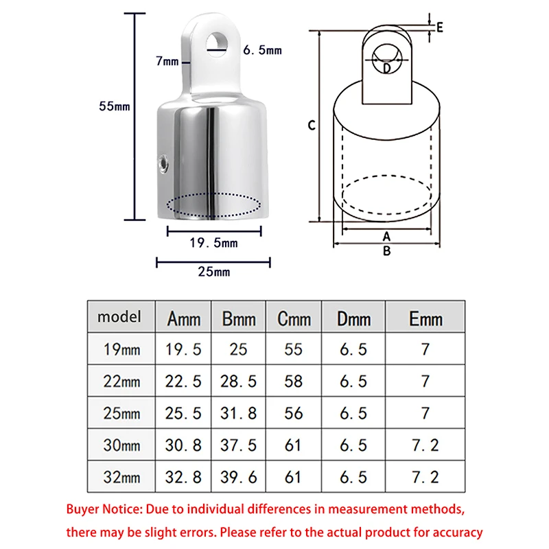 Hot-1Pc Boat Bimini Top Fitting Deck Hinge Slide Cap 19-32MM Pipe Eye End Cap External Eye End Canopy Tube Boat Accessories
