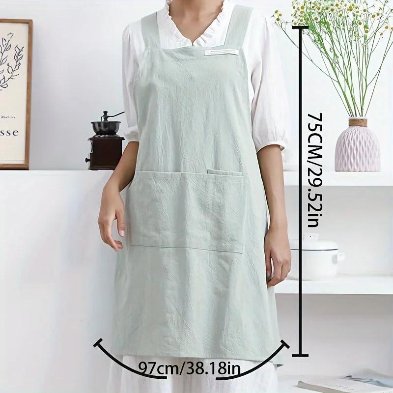Women Japanese and Korean simple apron denim apron cotton and linen solid color blouse kitchen Florist coffee shop apron 4 Women Japanese and Korean simple apron denim apron cotton and linen solid color blouse kitchen Florist coffee shop apron 4