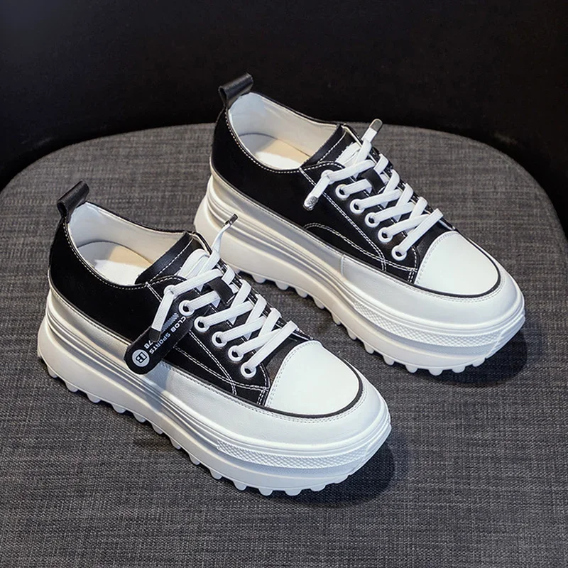 white shoes Genuine Leather Platform Wedge Shoes Chunky Sneaker White Casual Shoes Comfortable Breathable Spring Autumn Shoes