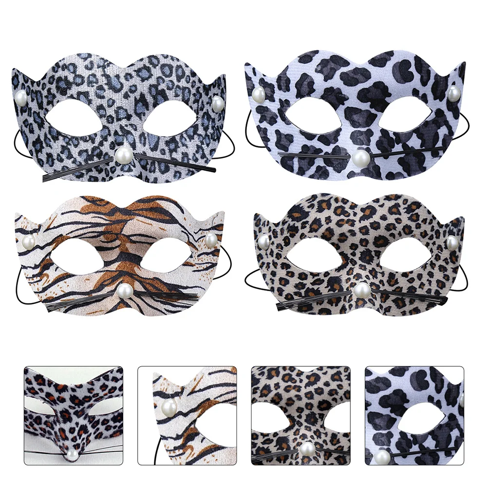 

4Pcs PVC Leopard Masks Small Exquisite and Lightweight Elastic Band for Halloween Party Cosplay Masquerade Dress Up
