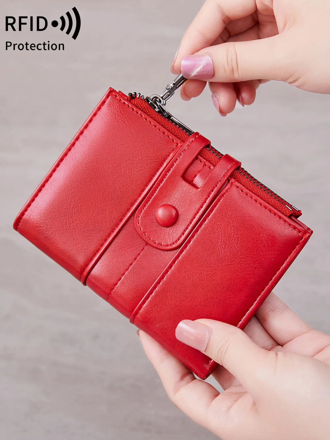 

Retro Women's Wallet RFID Anti theft Brush High Quality PU Leather Double Layer Short Zipper Card Seat Fashion Women'sZeroWallet