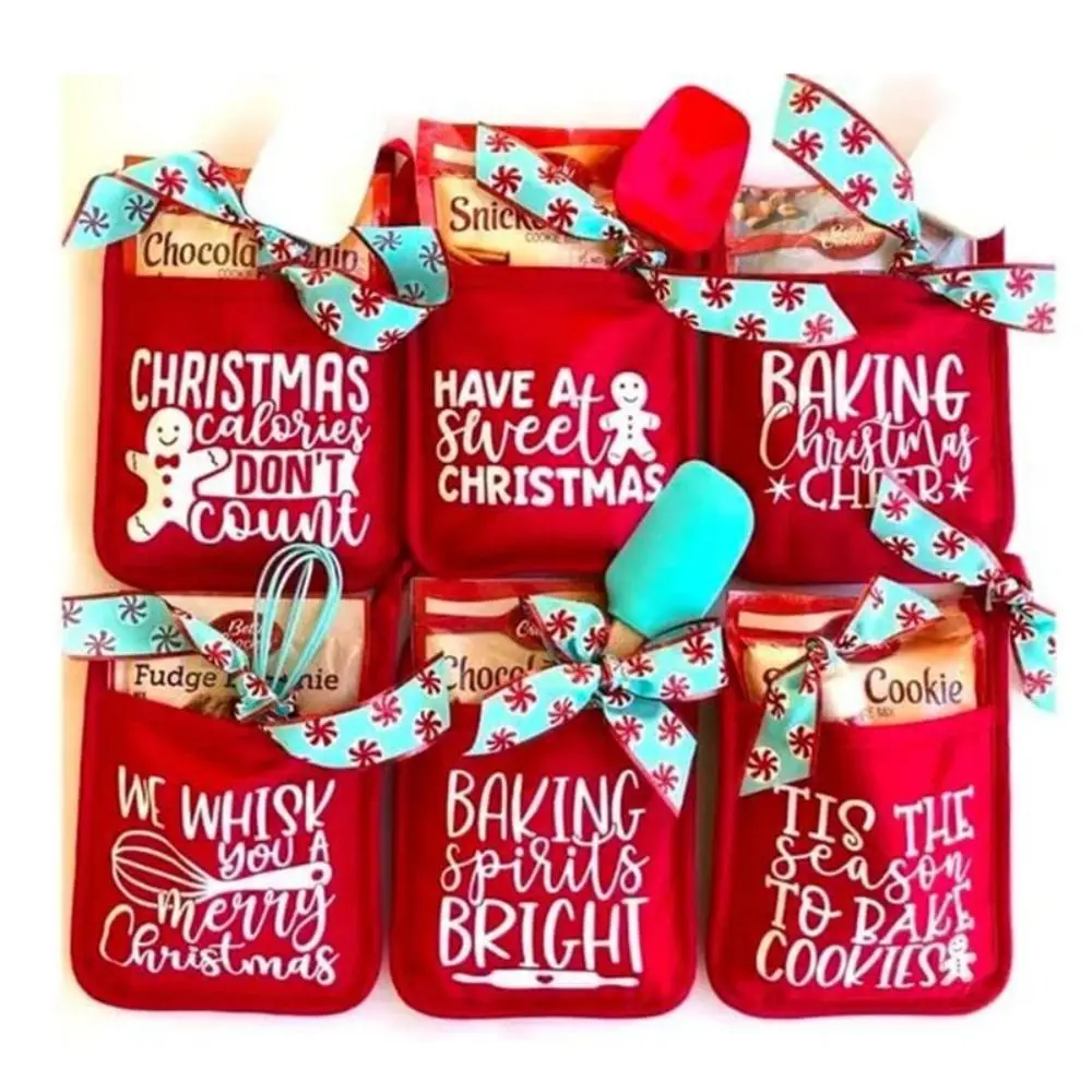 

Christmas Pot Rack Baking Decorative Oven Mitts Red Funny Baking Mitts Decorative Tool for Christmas Gift Packaging