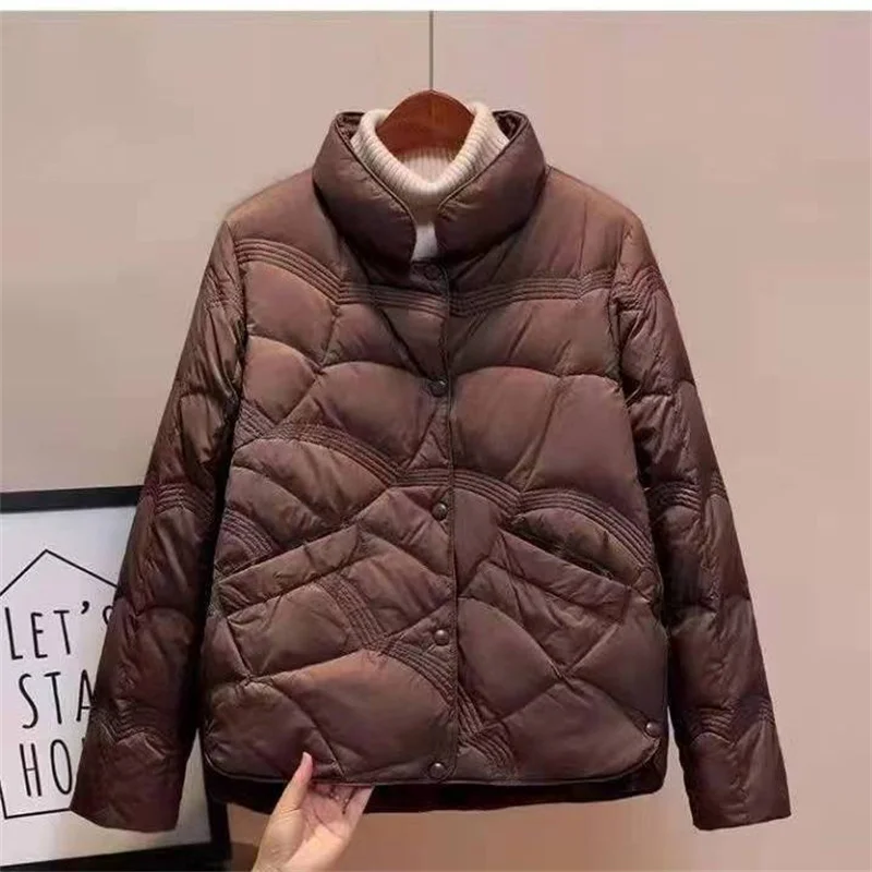 2024Autumn Winter New Fashion Temperament Women\'s Light Down Jacket Short Standing Collar Simple Fashion Casual Warm Tide Jacket