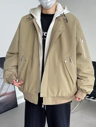 2024 novo inverno coreano parkas jaqueta quente falso 2 em 1 bolsos zip com capuz blusão térmico acolchoado jaquetas tamanho grande 8xl